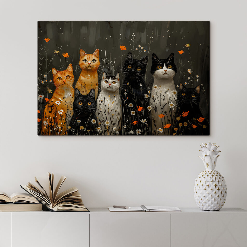 Group of cats in a field of flowers Group of cats in a field of flowers