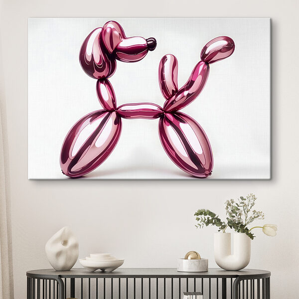 Câine balon format din baloane roz Câine balon format din baloane roz