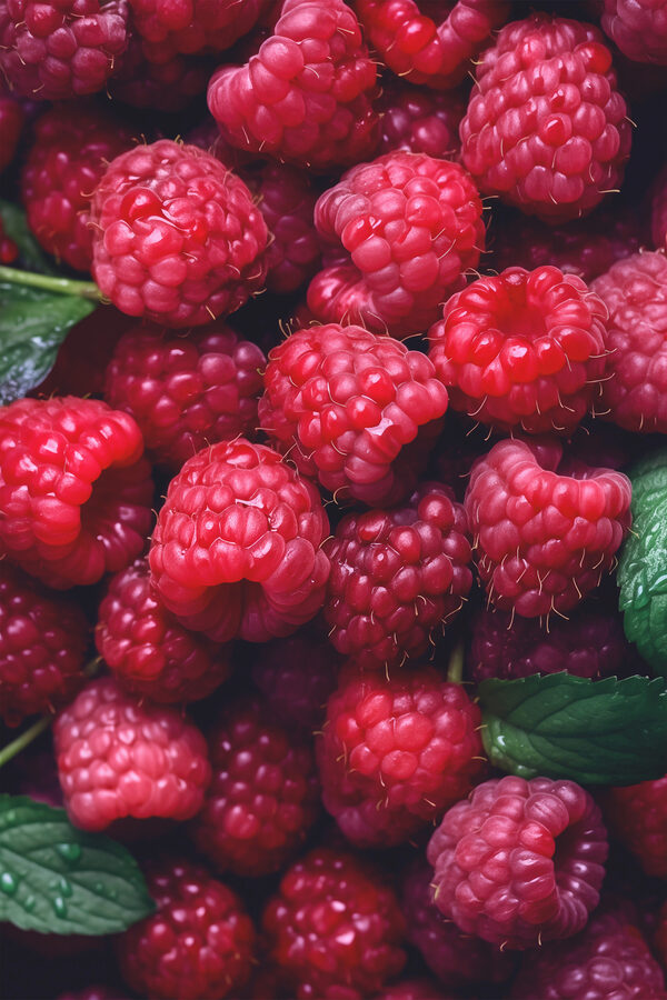 Grămadă de zmeură cu frunze Grămadă de zmeură cu frunze