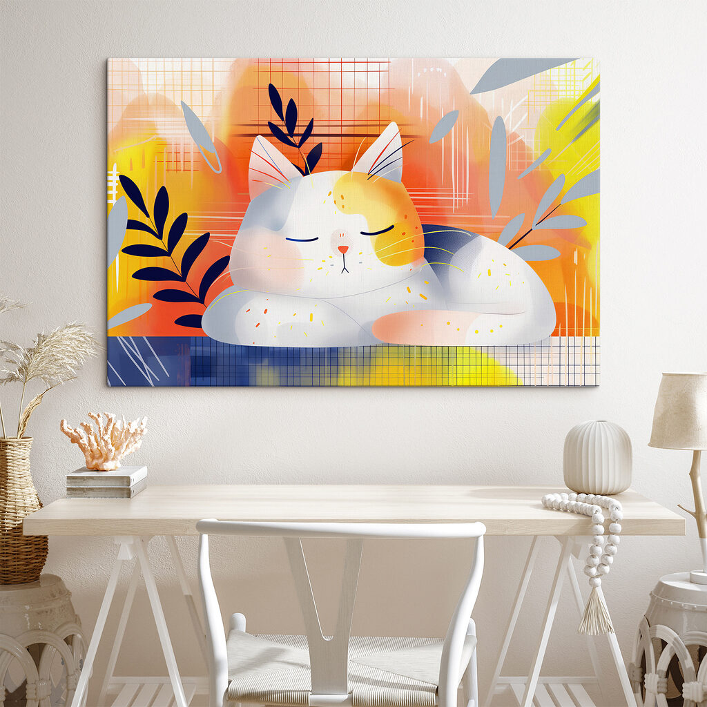 Cat sleeping with leaves on its head