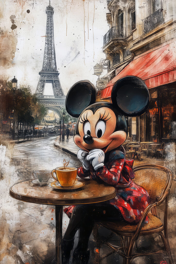 Cartoon character sitting at a table with a cup of tea Cartoon character sitting at a table with a cup of tea