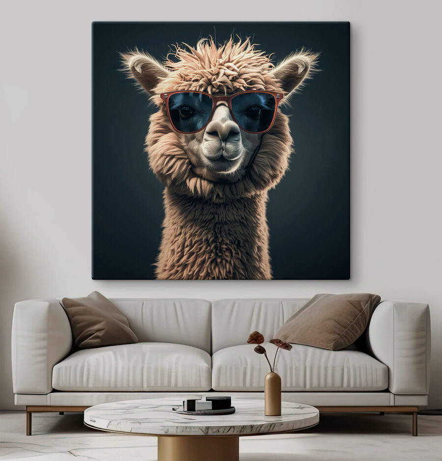 Llama poartă ochelari de soare