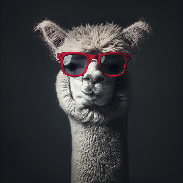 Llama poartă ochelari de soare roșii Llama poartă ochelari de soare roșii