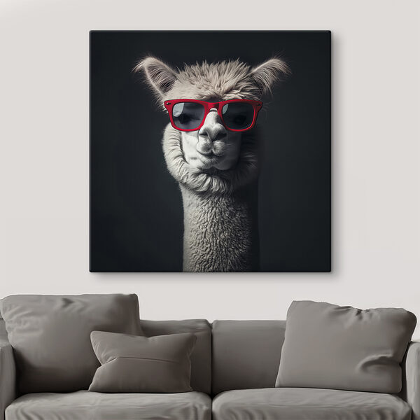 Llama poartă ochelari de soare roșii Llama poartă ochelari de soare roșii