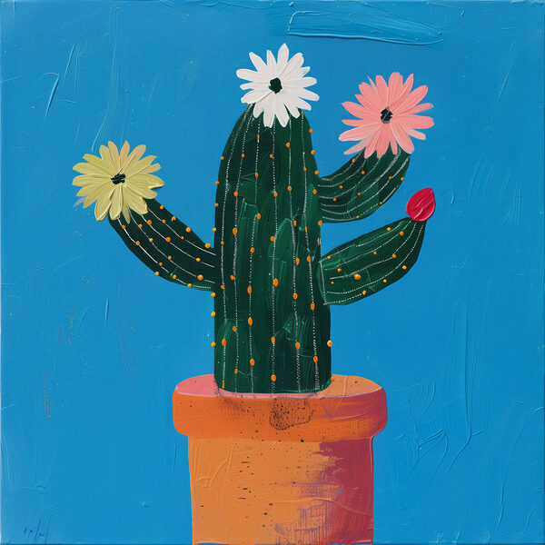 Pictura unui cactus cu flori Pictura unui cactus cu flori