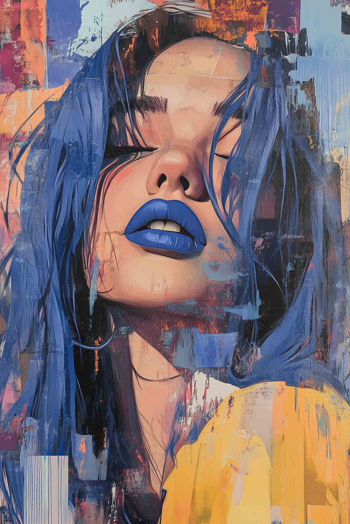 Woman with blue hair and blue lipstick Woman with blue hair and blue lipstick