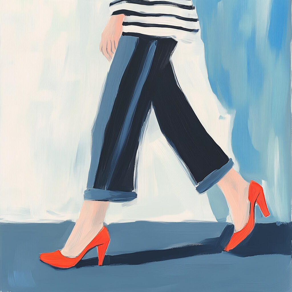 Woman wearing red shoes