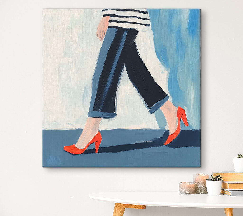 Woman wearing red shoes