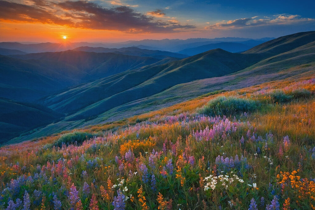 Field of flowers on a mountain Field of flowers on a mountain