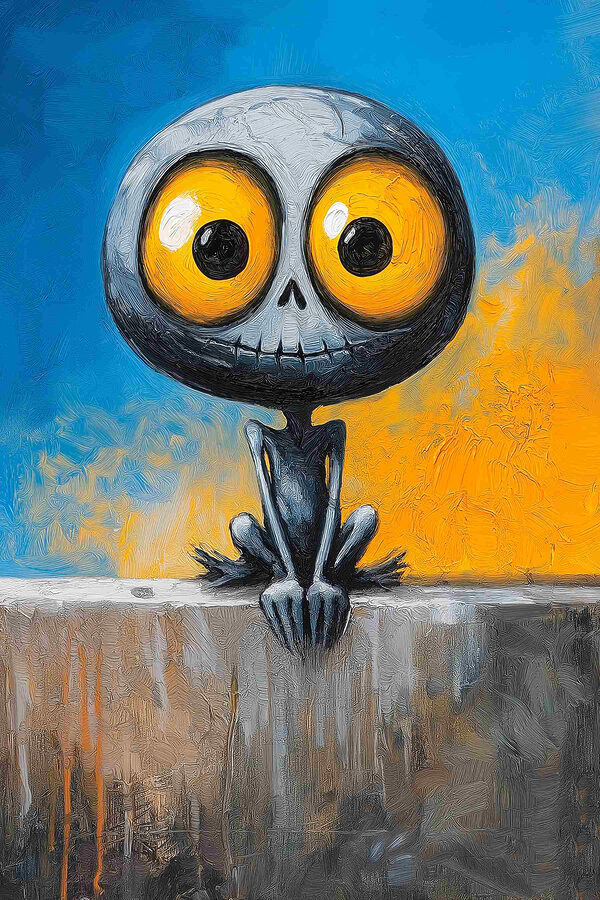 Personaj de desene animate care stă pe o margine Personaj de desene animate care stă pe o margine