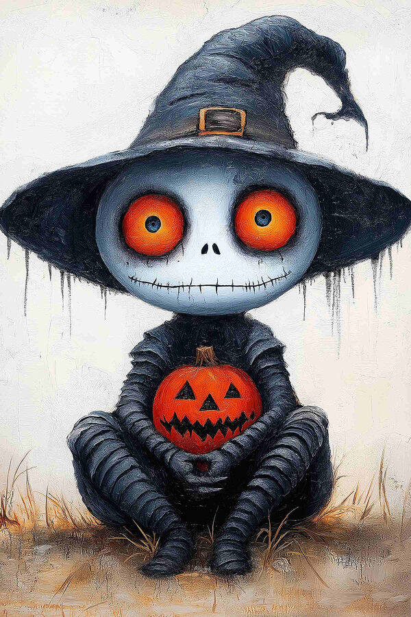 Personaj de desene animate într-un costum de persoană care deține un dovleac Personaj de desene animate într-un costum de persoană care deține un dovleac