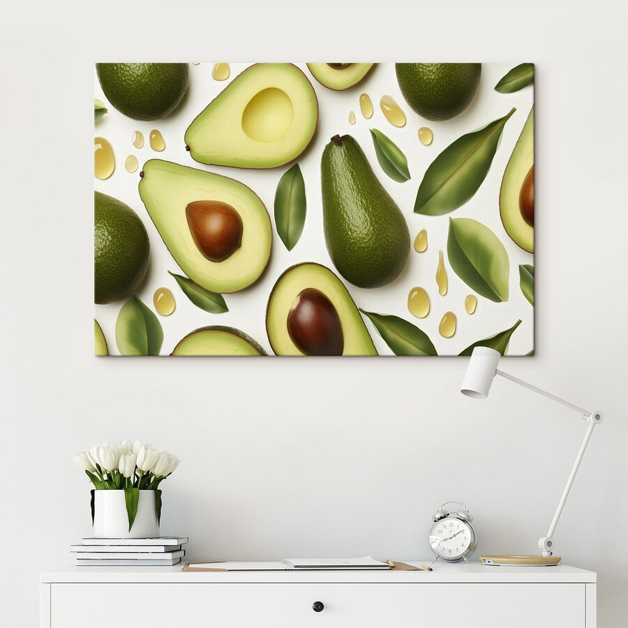 Avocado și avocado cu frunze și picături de apă