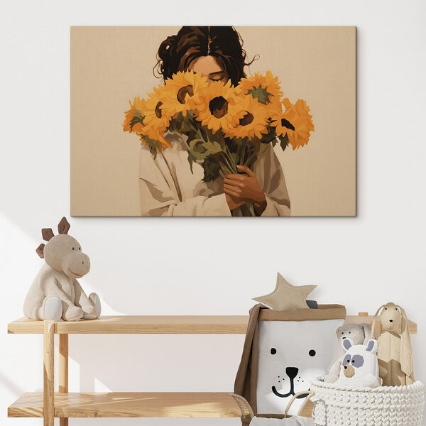 Femeie care ține un buchet de floarea soarelui Femeie care ține un buchet de floarea soarelui
