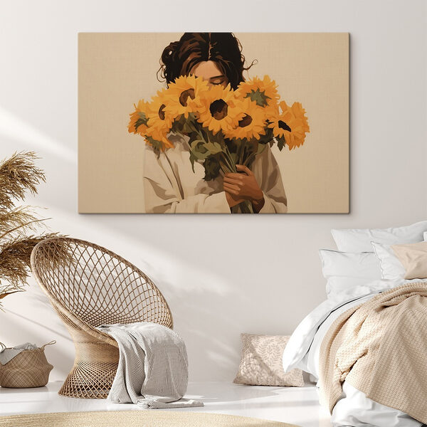 Femeie care ține un buchet de floarea soarelui Femeie care ține un buchet de floarea soarelui