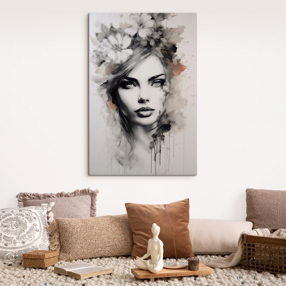 Painting of a woman with flowers in her hair Painting of a woman with flowers in her hair