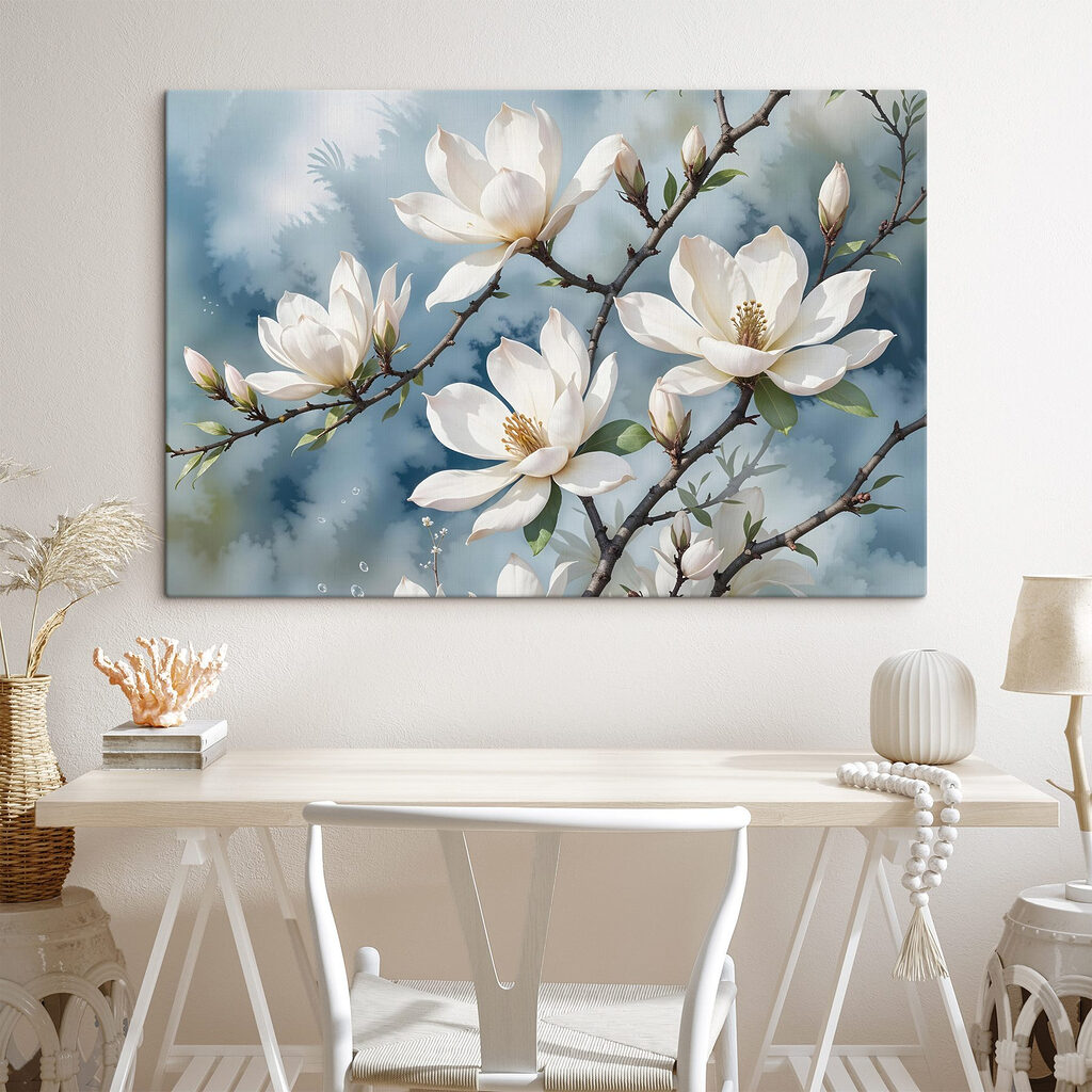 Group of white flowers on a tree branch