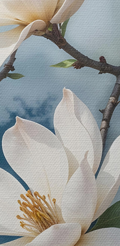 Group of white flowers on a tree branch