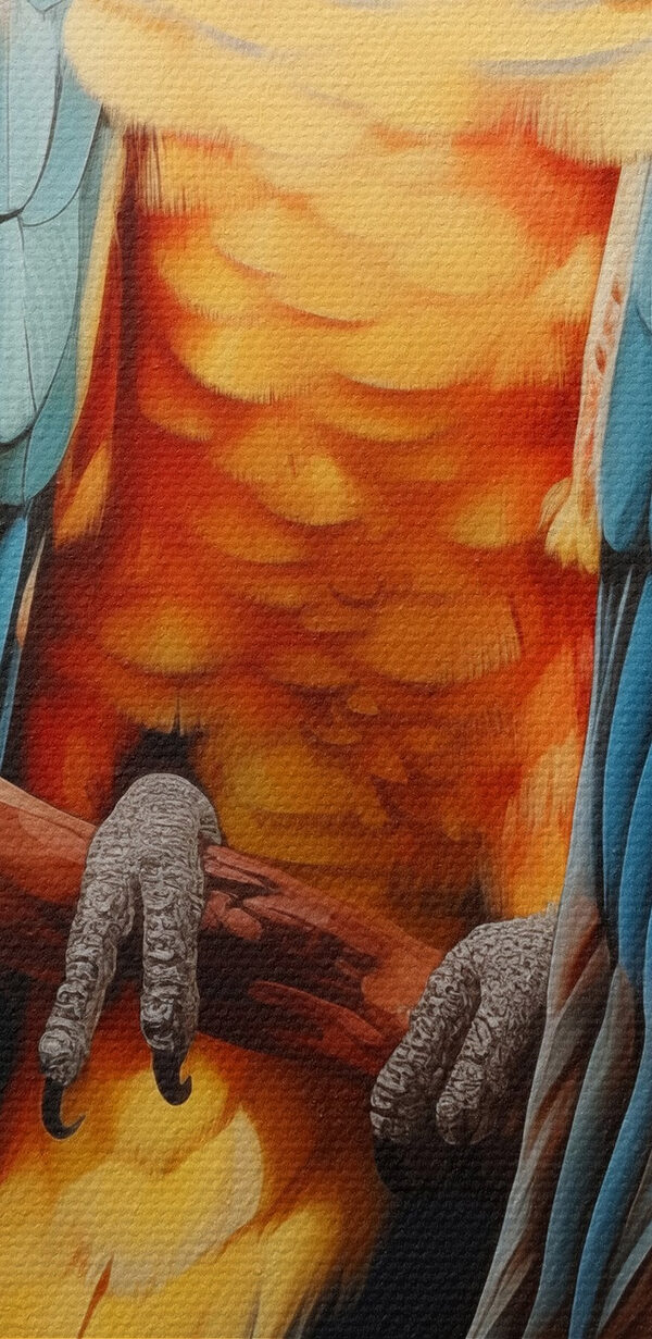 Pasăre colorată așezată pe o ramură cu flori Pasăre colorată așezată pe o ramură cu flori