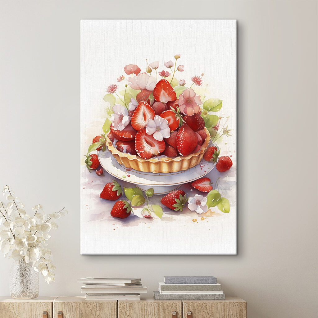 Watercolor of a pie with strawberries and flowers Watercolor of a pie with strawberries and flowers