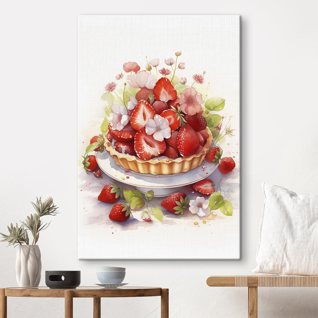 Watercolor of a pie with strawberries and flowers Watercolor of a pie with strawberries and flowers