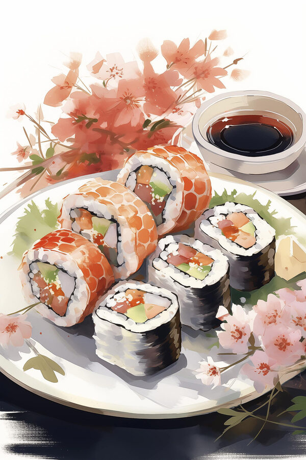 Farfurie de sushi și sos Farfurie de sushi și sos