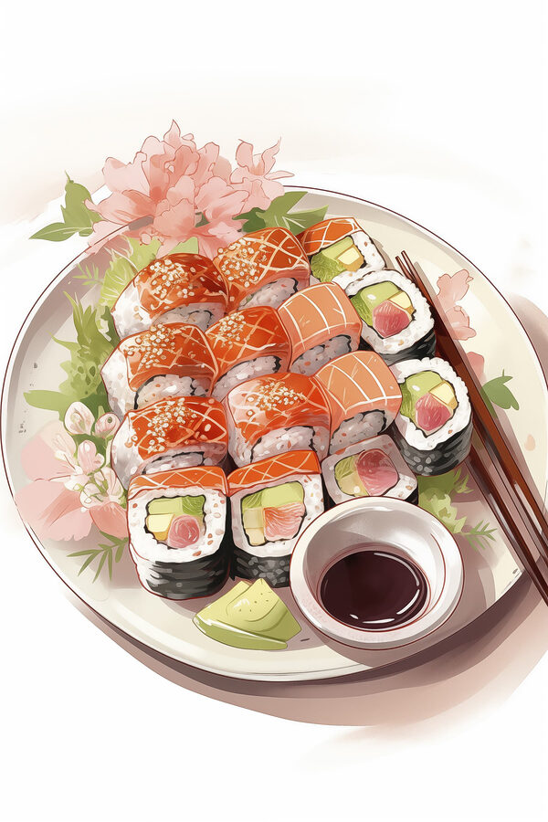 Placă de sushi cu bețișoare Placă de sushi cu bețișoare