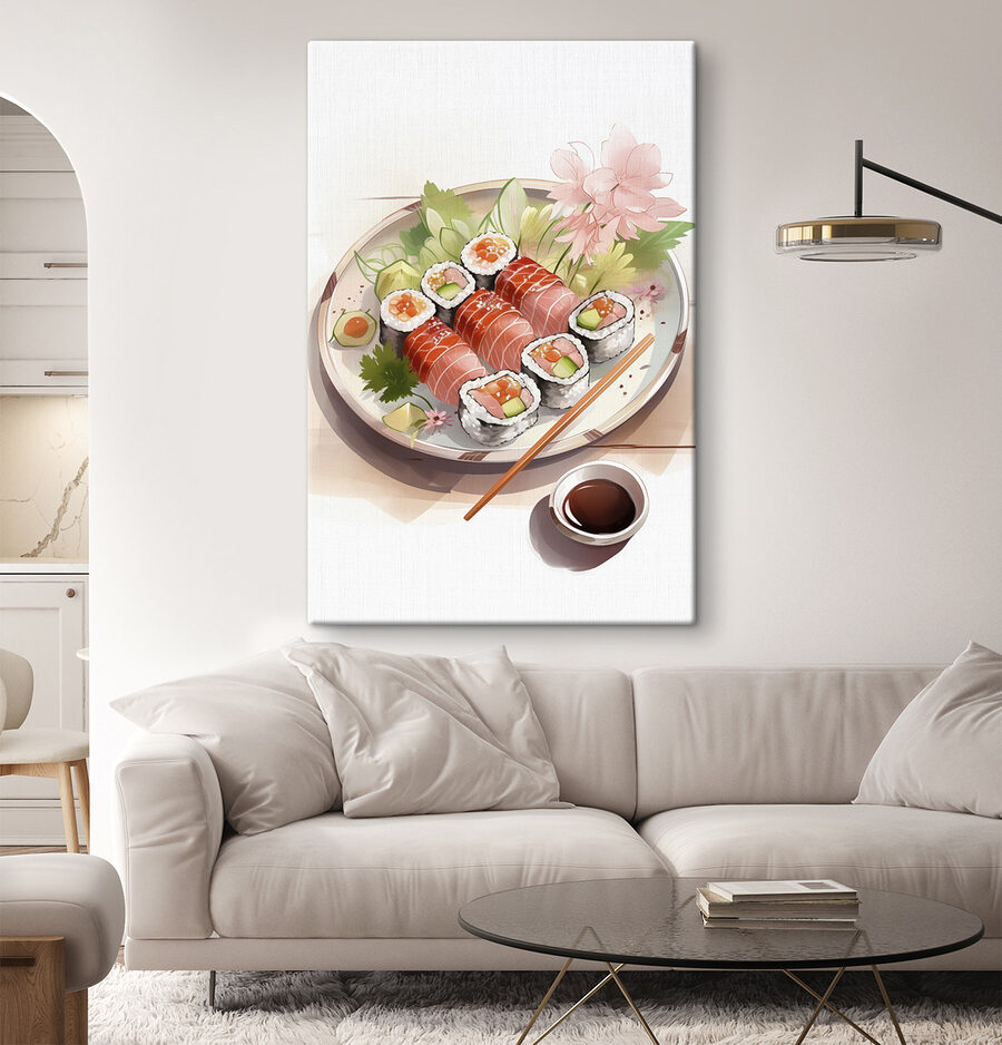 Farfurie de sushi cu sos și flori
