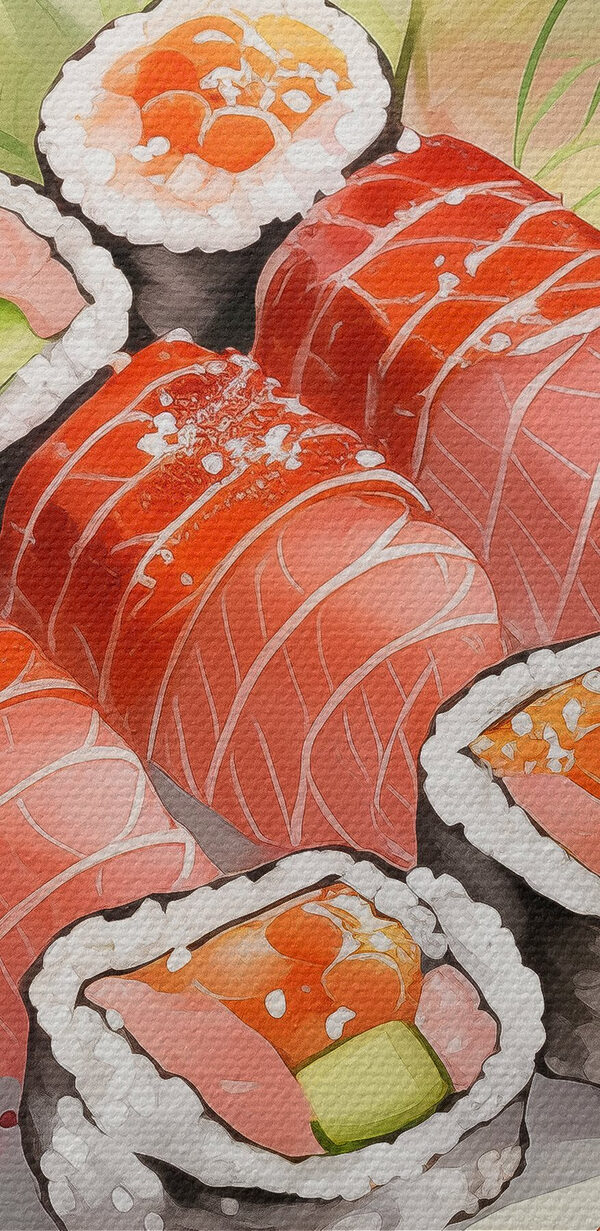 Farfurie de sushi cu sos și flori Farfurie de sushi cu sos și flori