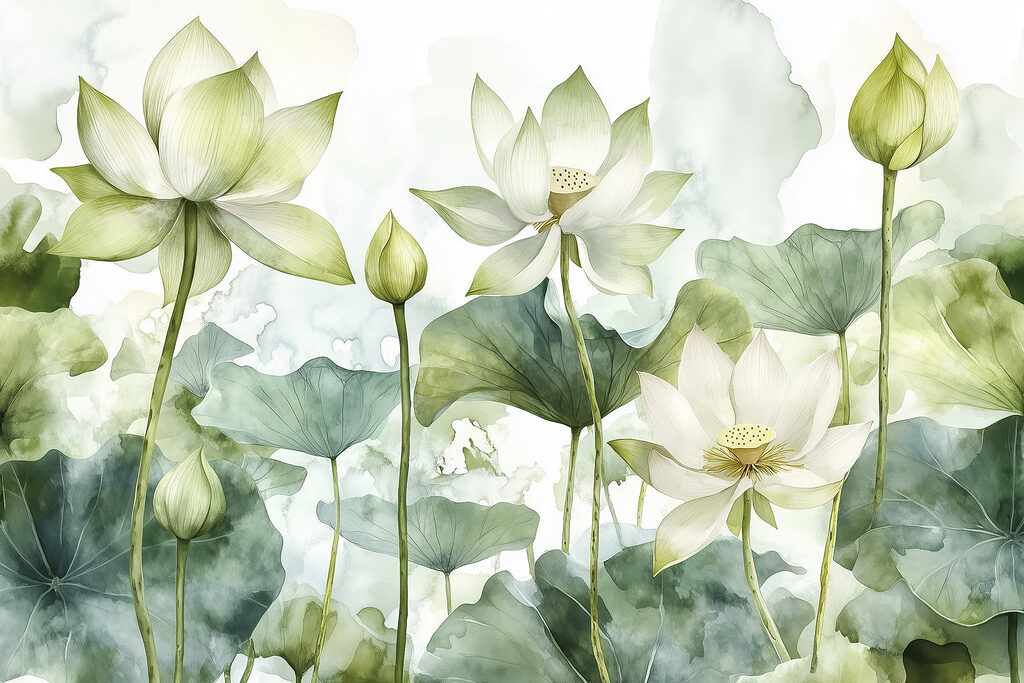 Painting of white flowers and green leaves