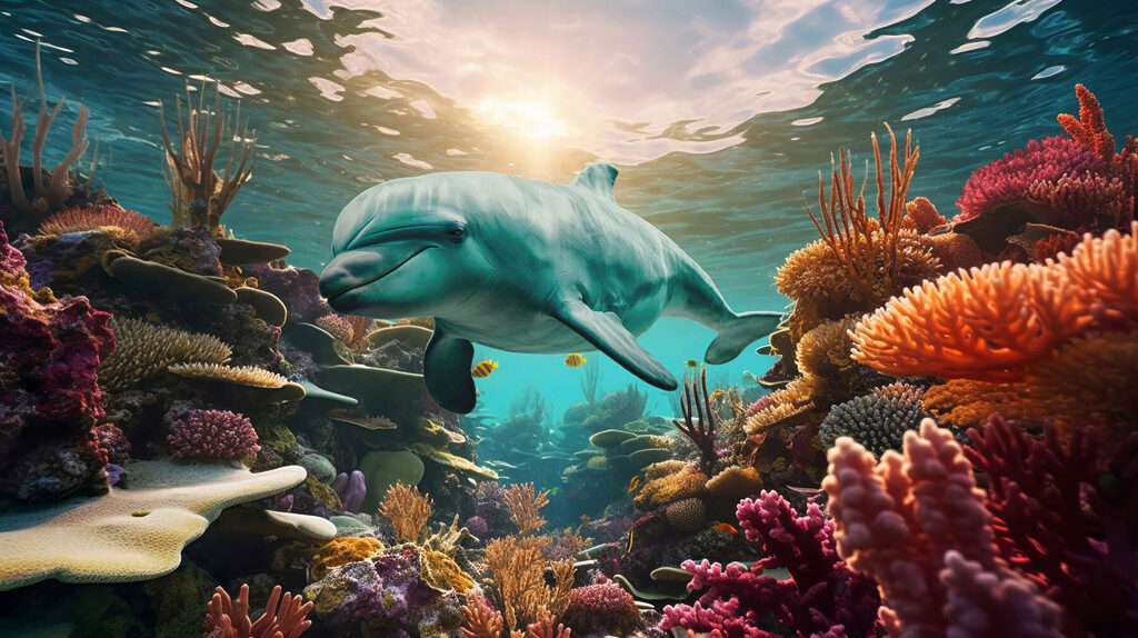 Delfin înotând în ocean Delfin înotând în ocean