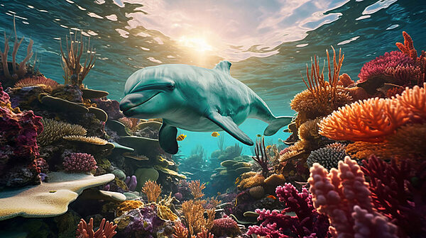 Delfin înotând în ocean Delfin înotând în ocean