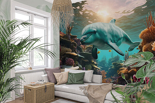 Delfin înotând în ocean Delfin înotând în ocean
