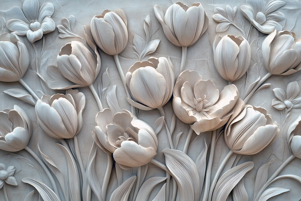 Floare albă sculptată pe un perete Floare albă sculptată pe un perete