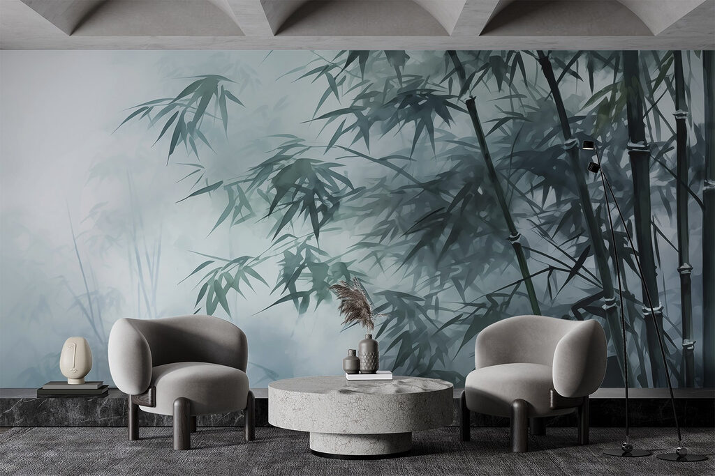 Bamboo trees in the fog