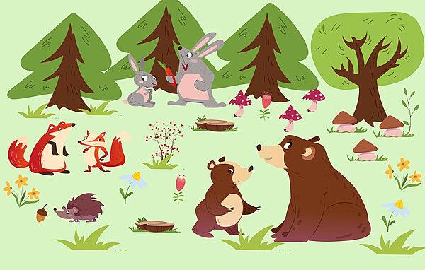 Grup de animale în pădure Grup de animale în pădure