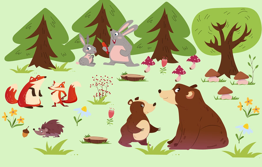 Grup de animale în pădure Grup de animale în pădure