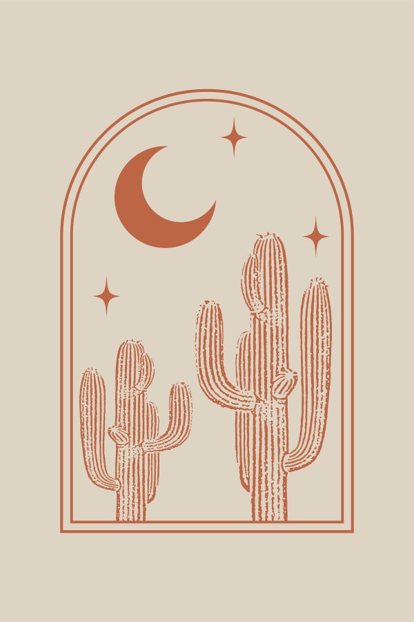 Grafic de un cactus și luna Grafic de un cactus și luna