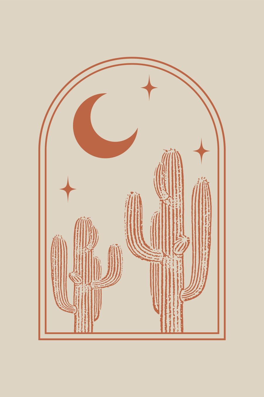 Grafic de un cactus și luna Grafic de un cactus și luna
