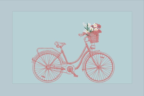 Bicicletă cu flori într-un coș Bicicletă cu flori într-un coș