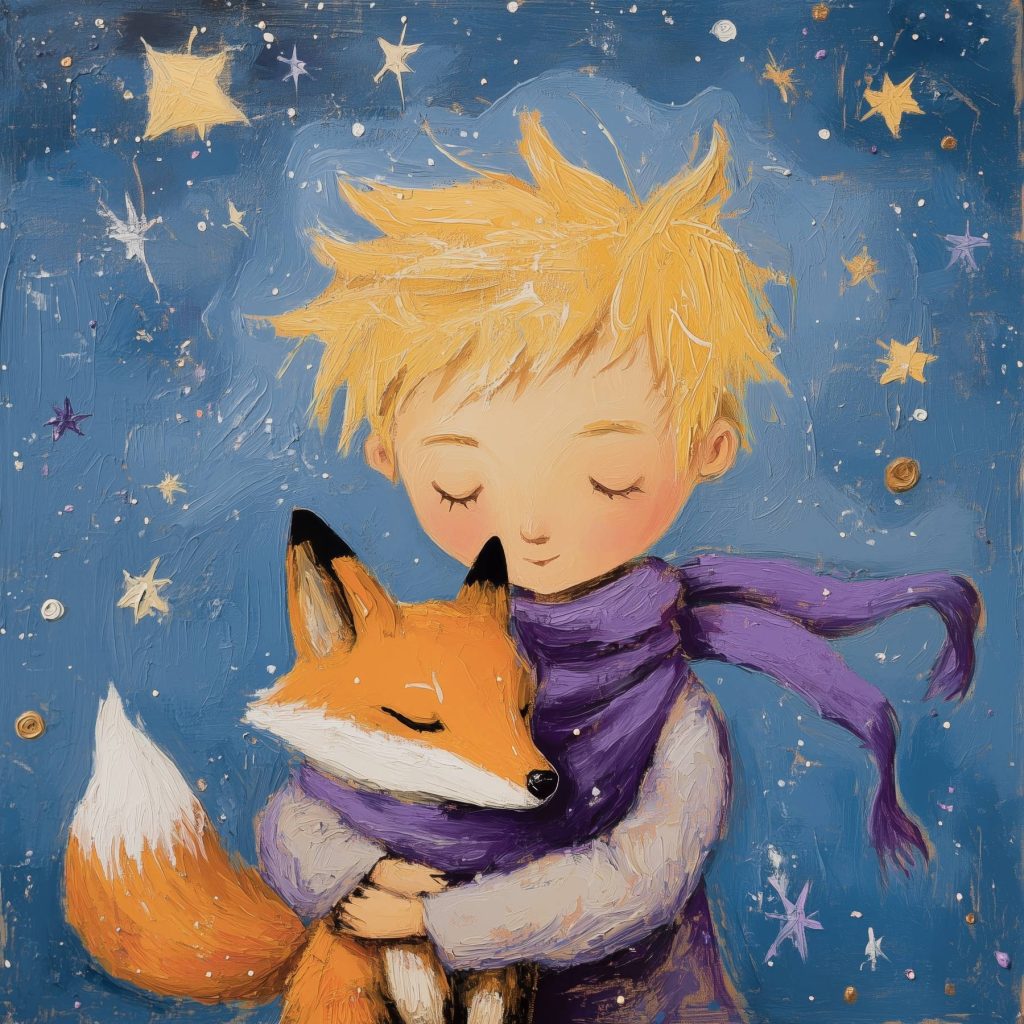 Boy hugging a fox