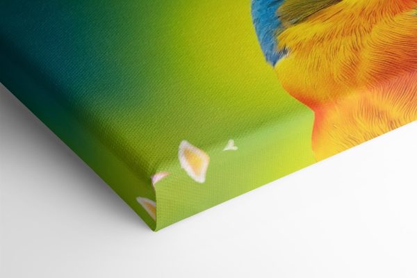 Pasăre colorată pe o ramură cu flori roz Pasăre colorată pe o ramură cu flori roz