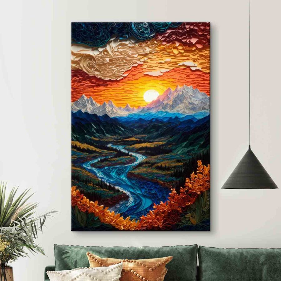 Pictura unui râu care curge printr-o vale Pictura unui râu care curge printr-o vale
