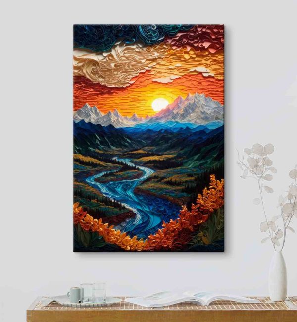 Pictura unui râu care curge printr-o vale Pictura unui râu care curge printr-o vale