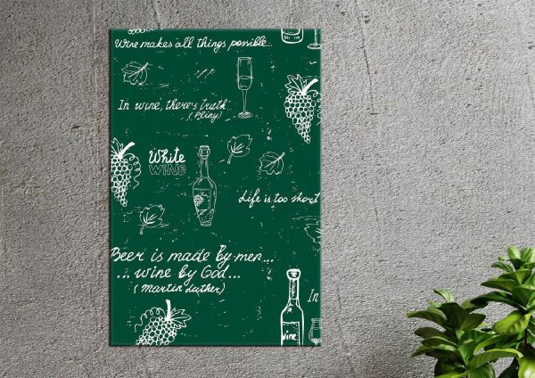 Tablă verde cu text alb și o sticlă de vin Tablă verde cu text alb și o sticlă de vin
