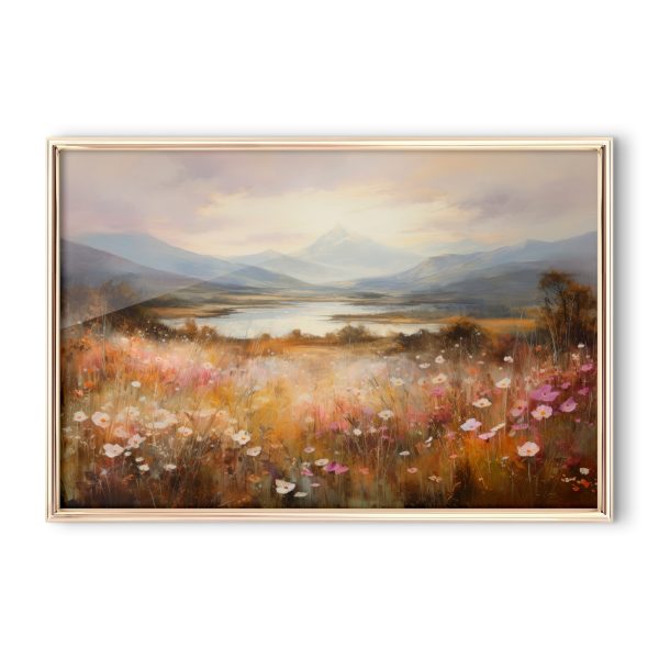 Pictură a unui câmp de flori și a unui lac Pictură a unui câmp de flori și a unui lac