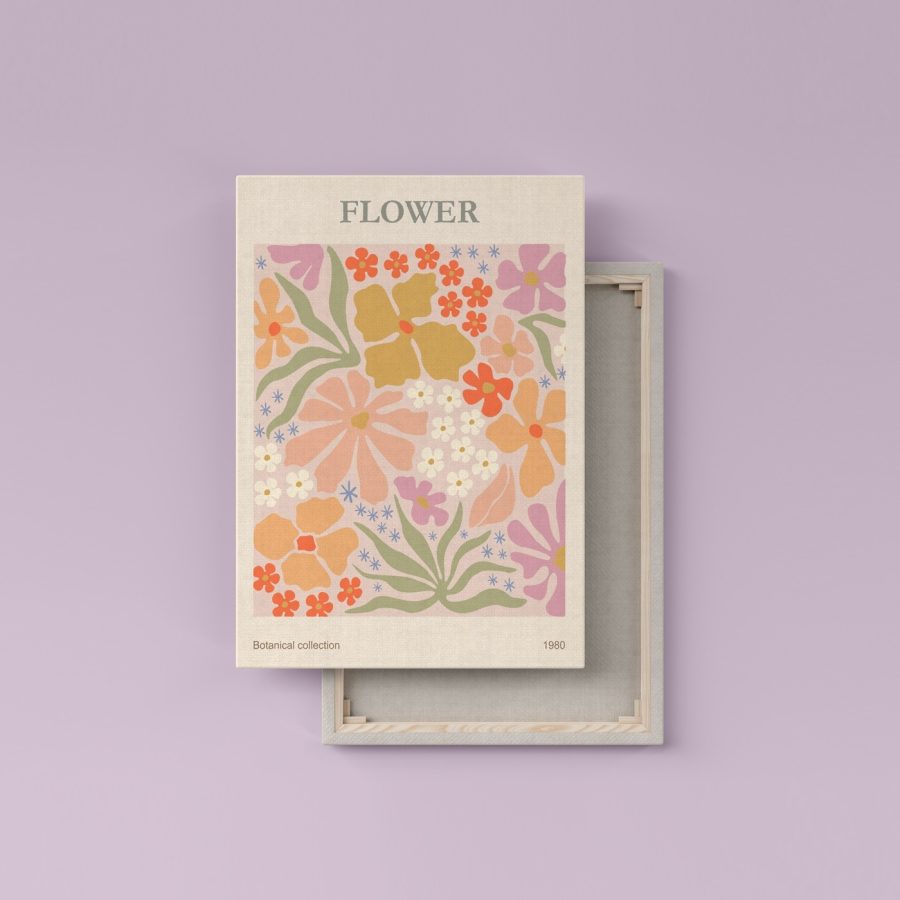 Model floral colorat pe un fundal roz