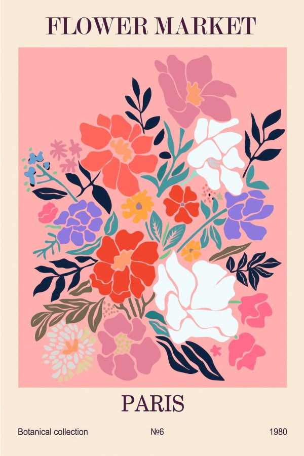 Pictura flori colorate pe un fundal roz Pictura flori colorate pe un fundal roz