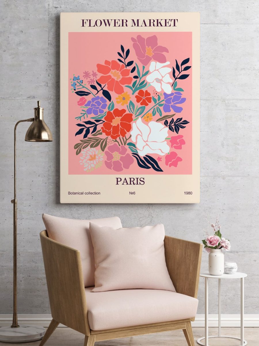 Pictura flori colorate pe un fundal roz