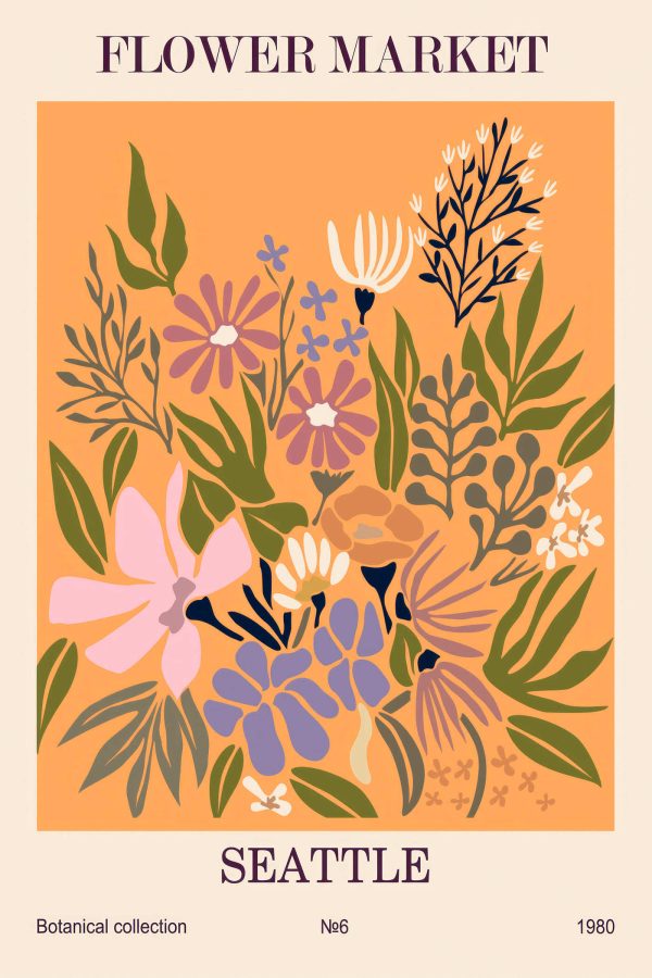 Design floral colorat pe un fundal portocaliu Design floral colorat pe un fundal portocaliu