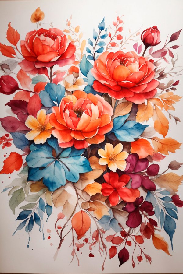 Pictura de flori și frunze Pictura de flori și frunze